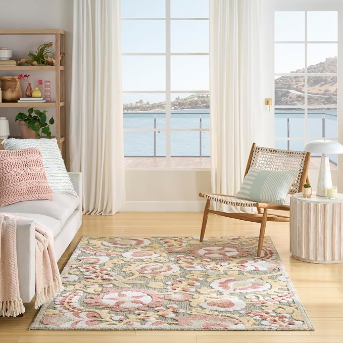 Nourison Home Aloha Sage Rose 5'3" x 7'5" Area Rug - Easy Clean, Non Shedding, Bed Room, Living Room, Dining Room, Kitchen (5' x 8')