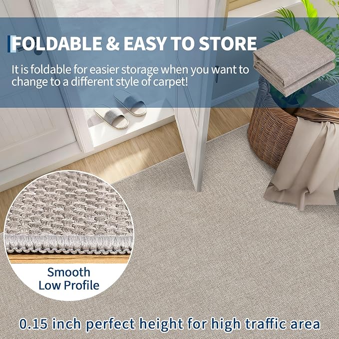 Garvee Woven Textured Area Rug 5x7 Washable Rugs for Living Room Taupe | Non Slip Non-Shedding Bedroom Rug Ultra-Thin Low Pile Carpet Farmhouse Neutral Floor Mat for Nursery Dining Room Office Dorm