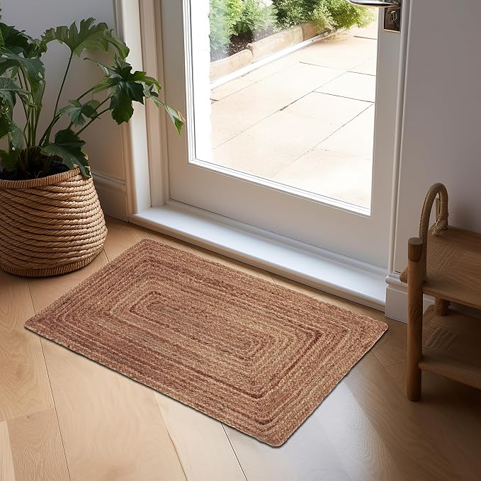 COTTON CRAFT Jute Rug - 2 Pack Braided Handwoven 100% Jute Door Mat - 22x34 | Neutral Reversible Small Rug - Entryway Kitchen Living Room Bedroom Bathroom Farmhouse Rustic Boho Throw Mat - Natural