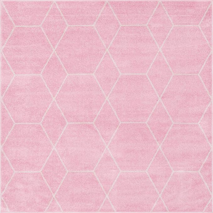 Unique Loom Trellis Frieze Collection Area Rug - Geometric (7' Square, Light Pink/ Ivory)