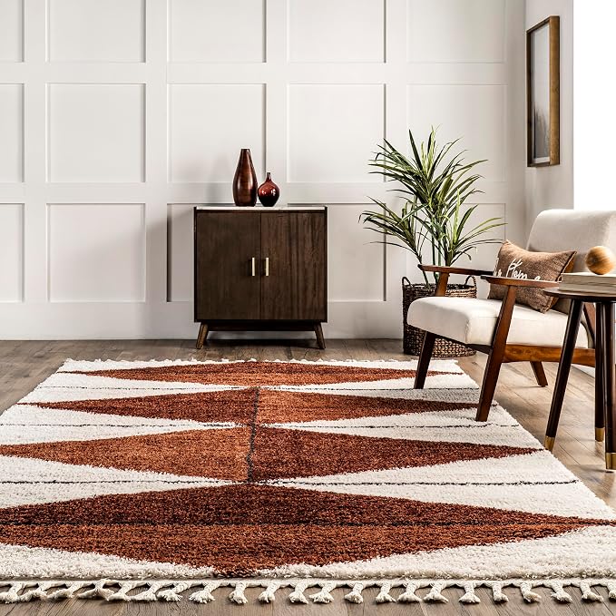 nuLOOM Kali Rust Diamond Power Loomed Runner Rug, 2' x 6' | Nuloom Kali Diamond 2' x 6' Runner Shag Rug for Living Room Bedroom Dining Room Nursery Entryway Hallway, Rust