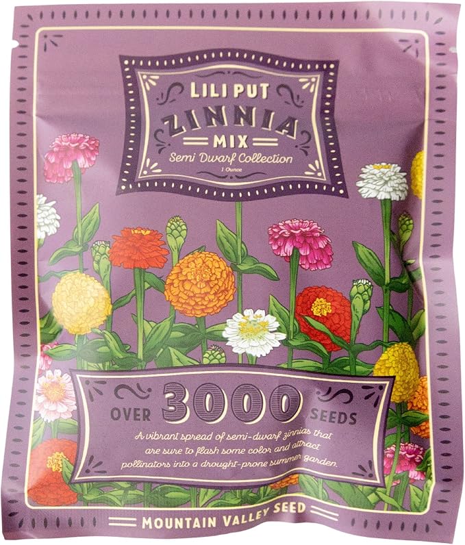 Zinnia Seeds for Outdoor Planting – ~3,000 Lilliput Semi-Dwarf Zinnia Seeds – 1–2" Dwarf Pompom-Style Blooms – Zinnia elegans Pollinator-Friendly Annual Flower Mix