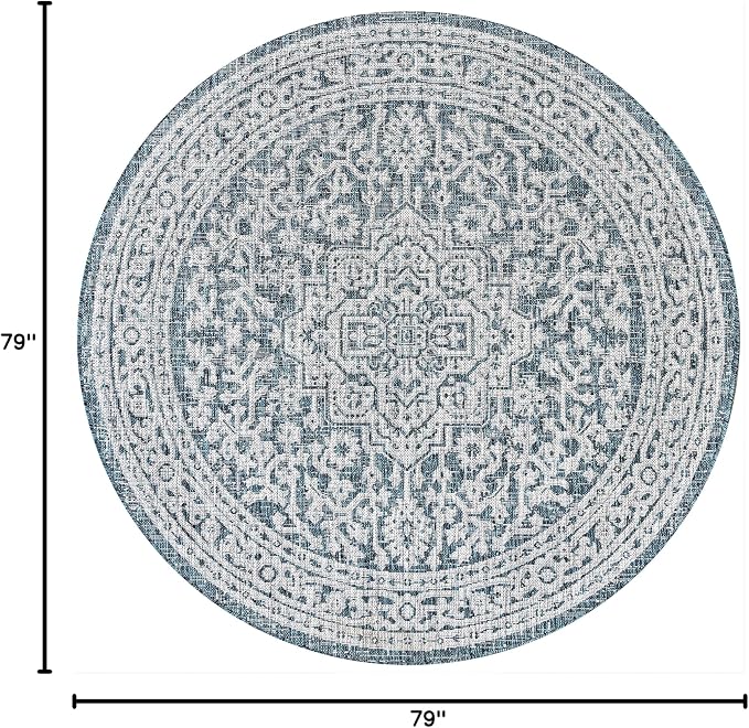 JONATHAN Y Medallion Weave Indoor Outdoor Round Area Rug 6 Ft Teal Blue/Gray, Sinjuri Textured for Backyard, Patio, Porch, Easy-Cleaning, High Traffic, Pet-Friendly, Non-Shedding (SMB101C-6R)