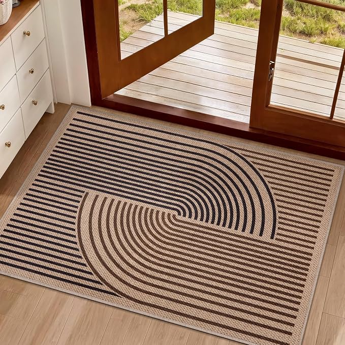 Tangsoo Rainbow Easy Jute Rug 2x3 Washable Rug,Small Area Rug for Entryway | Non-Slip Thin Dark Brown Indoor Outdoor Door Mat Modern Farmhouse Carpet for Entrance Kitchen Bedroom Bathroom