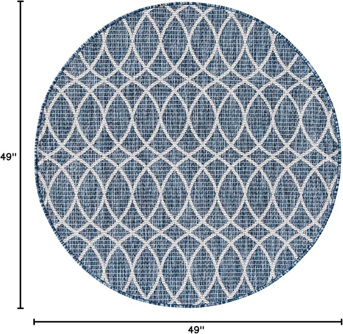 Unique Loom Outdoor Trellis Collection Area Rug - Gitter (4' 1" Round, Blue/ Ivory)