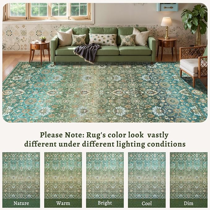 Ciicool Green Vintage Boho 2x8 Hallway Runner Rug Non-Slip Washable Kitchen Rugs Floral Soft Low Pile Long Carpet for Entryway Bedroom Laundry Bathroom