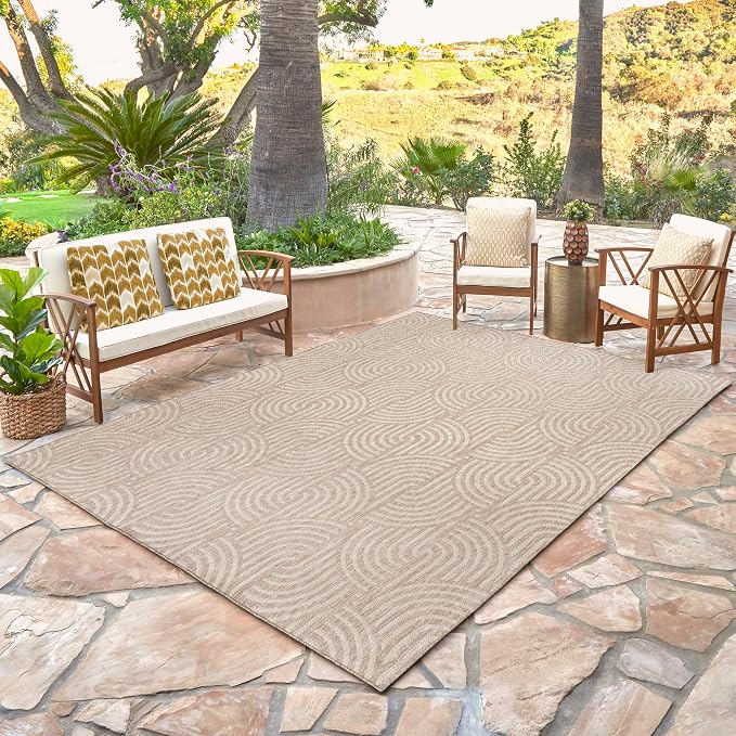 Gertmenian Indoor Outdoor Modern Area Rug - 9x13 Extra Large, Fade Resistant, Ideal for High Traffic in Living Room, Bedroom, Patio - Geometric, Orange, 25540