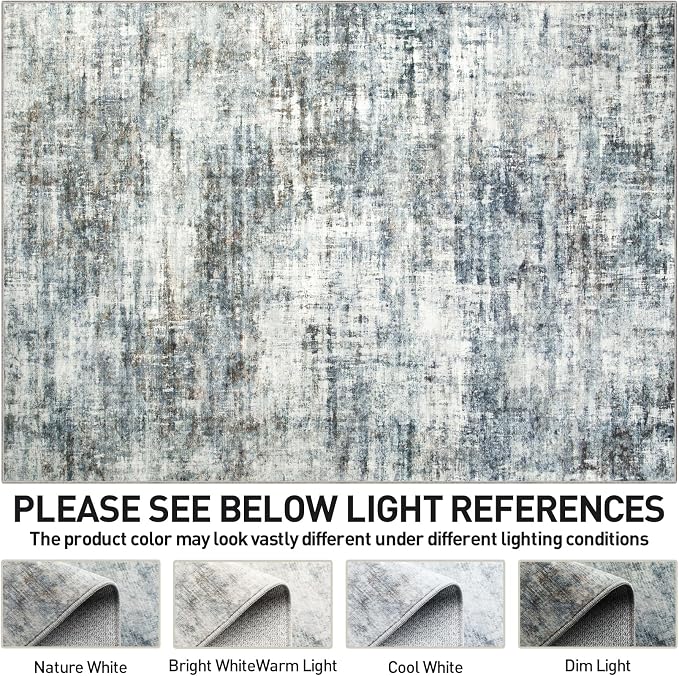 5x7 Area Rugs for Living Room: Washable Abstract Blue Multi Badroom Carpet | Non-slip TPE backing makes this washable soft low-pile rug safe & durable, Pet-friendly decor for dining room,nursery,office