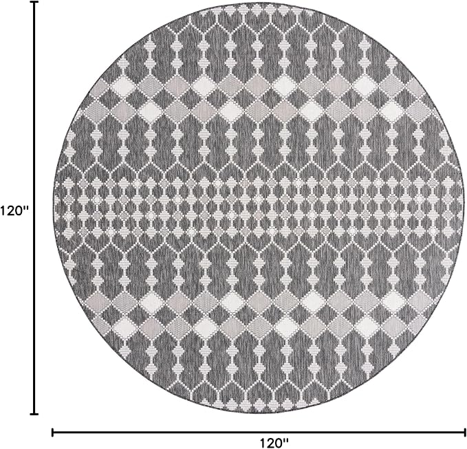 Unique Loom Outdoor Trellis Collection Area Rug - Traliccio (10' Round, Charcoal/ Ivory)