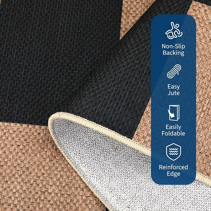 Garvee 2x6 Runner Rug Kitchen Rugs Non Slip Washable Rug, Black/Brown | Easy Jute Modern Checkered Rug Hallway Runner Rug Stain Resistant Easy Cleaning Non Shedding Floor Cover for Laundry Entryway