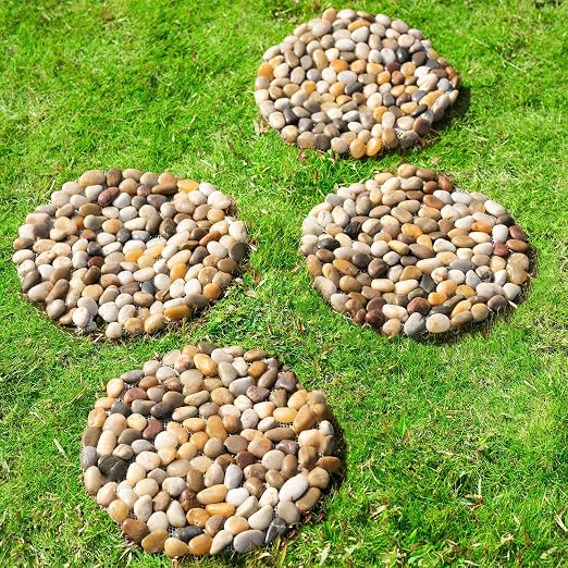 Garden Stepping Stones Outdoor Round River Stone Decorative Nature River Rocks for Landscaping Outside Walkway Patio Yard Garden Pathway (9in 6pcs Pack)