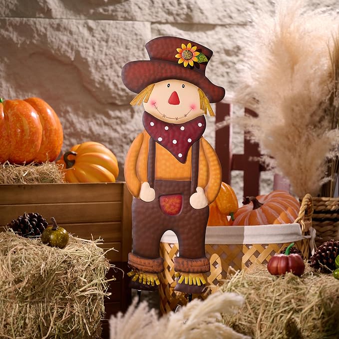 TERESA'S COLLECTIONS Fall Decor for Outdoor Home, Scarecrow for Garden Metal Stakes for Fall Decorations, Autumn Decor for Thanksgiving Decorations, Brown Harvest Yard Signs for Home Lawn Patio, 24"