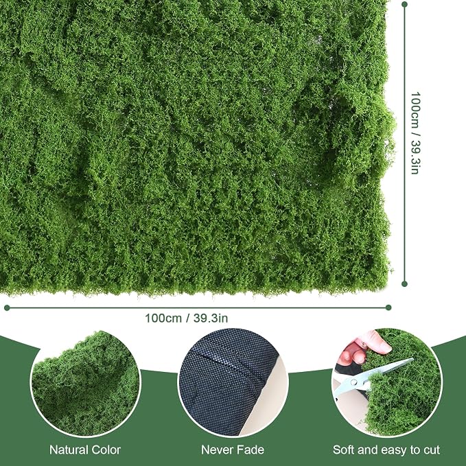 Fake Moss Rug Artificial Moss 39.4" x 39.4" Faux Moss for Crafts Like Fairy Garden Accessories, Plants Indoor, DIY Enchanted Forest Decor, Wedding Table Centerpieces Party Decorations (100x100cm)