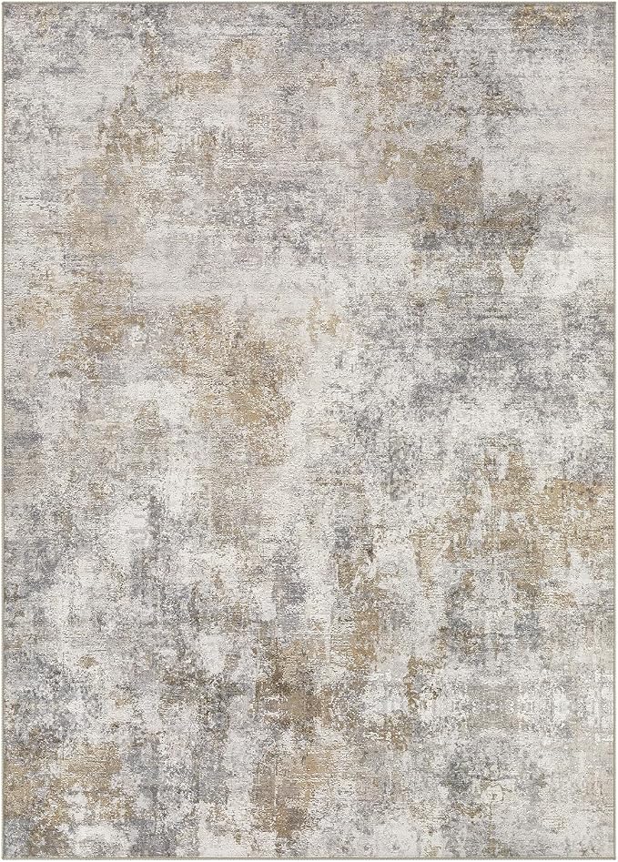 12x15 Area Rug Washable Abstract Rugs for Living Room Light Brown/Grey | for Bedroom, Dining Room, Office, Nursery, Soft Neutral, Low Pile Non-Slip, Kid Pet Friendly, Large Indoor Carpet, Home Decor