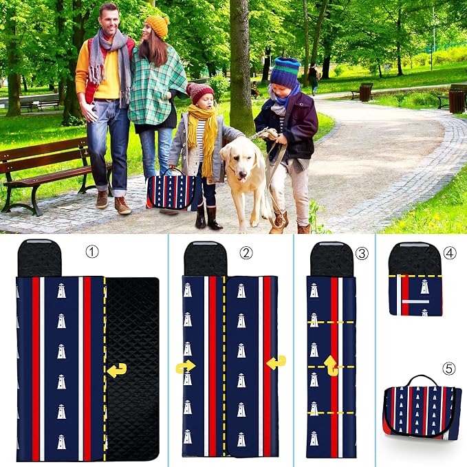 Extra Large Picnic Blanket 80" x 80", Waterproof Sandproof Foldable Picnic Mat for Beaches,Picnics,Camping,Parks,Park.Lighthouse