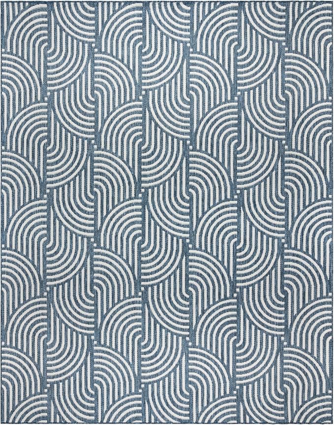 Gertmenian Indoor Outdoor Modern Area Rug - 6x9 Medium, Fade Resistant, Ideal for High Traffic in Living Room, Bedroom, Patio - Geometric, Dk. Blue, 25526