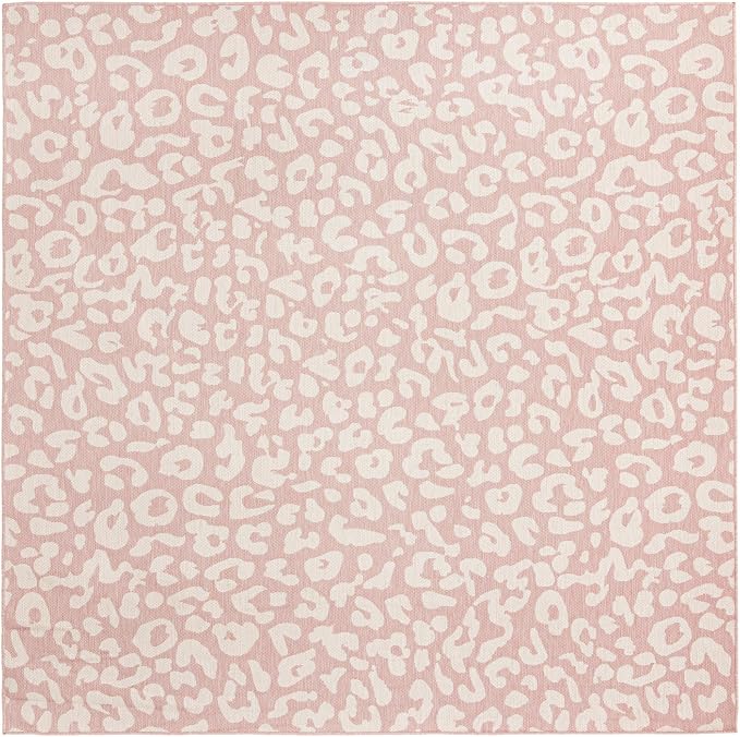 Unique Loom Outdoor Safari Collection Area Rug - Leopard (10' Square, Pink Ivory/ Ivory)