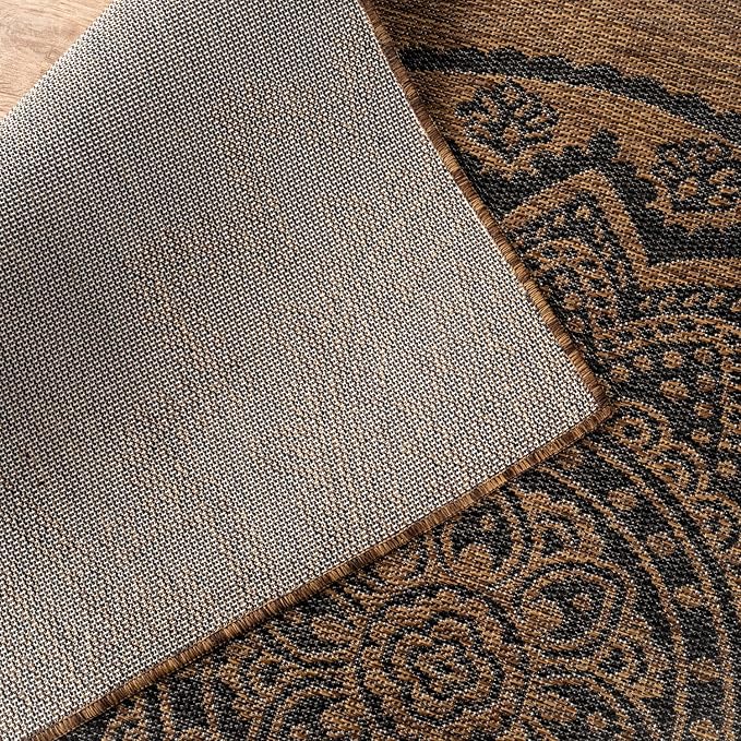 CAMILSON Outdoor Rug 8x10 Modern Area Rugs for Indoor and Outdoor Patios and Porches - Waterproof Washable Non-Shedding Easy-to-Clean Outside Carpet (8 x 10 Medallion - Gold/Black)