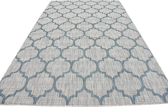 Unique Loom Outdoor Trellis Collection Area Rug (6' 1" x 9' Rectangle, Gray/ Ivory)