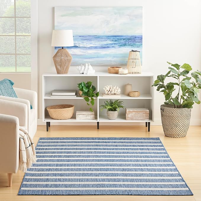 Nourison Home Positano Navy Ivory 5' x 7' Area Rug - Easy Clean, Non Shedding, Bed Room, Living Room, Dining Room, Kitchen (5' x 7')