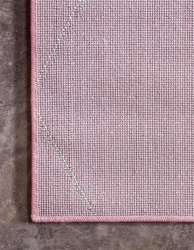 Unique Loom Trellis Frieze Collection Area Rug - Geometric (5' Square, Light Pink/ Ivory)