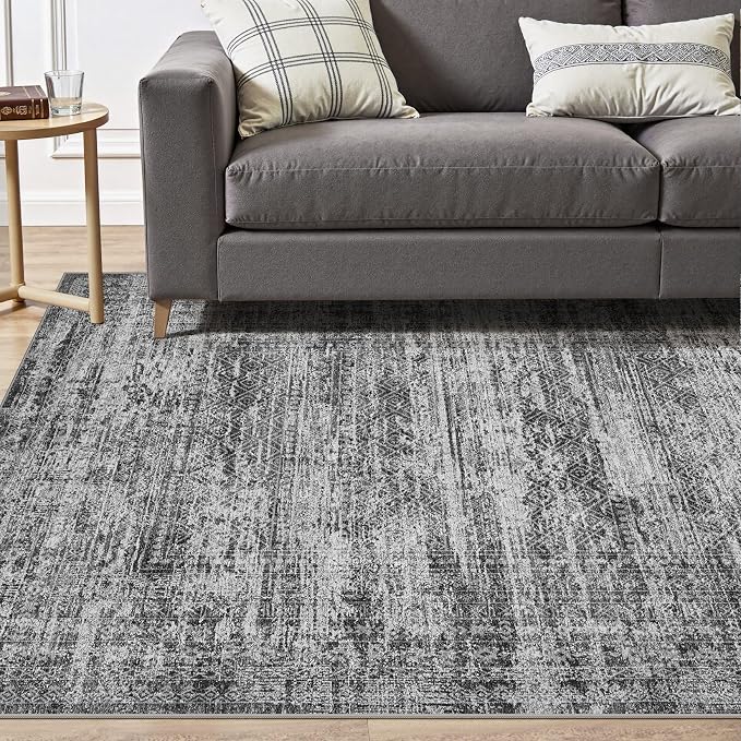 UERMEI 10x14 Area Rug Living Room Rugs - Washable Neutral Modern Abstract Soft Thin Rug Indoor Floor No Slip Rug Carpet for Bedroom Under Dining Table Home Office Decor - Dark Gray