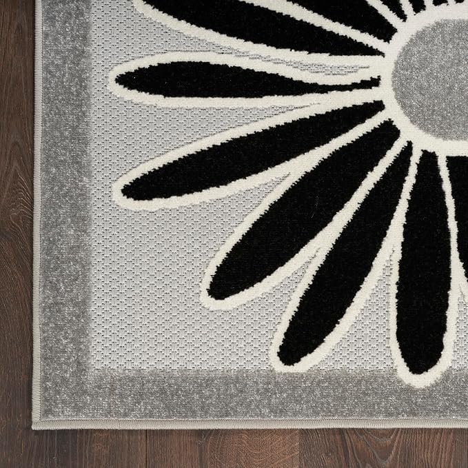 Nourison Home Aloha Black White 7' x 10' Area Rug - Easy Clean, Non Shedding, Bed Room, Living Room, Dining Room, Kitchen (7' x 10')