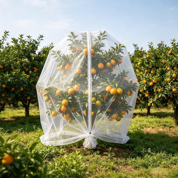 Extra Large Fruit Tree Netting 1pack 12.5×12.2Ft with Drawstring & Zipper - Reusable Plant Protection Bag, Heavy Duty PE Mesh Cover for Blueberry Bushes - Blocks Birds/Deer/Squirrels