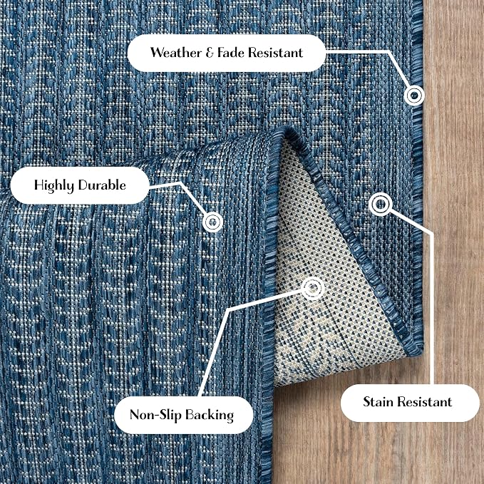 Adiva Rugs Outdoor Indoor Area Rug, Weather Resistant, Easy to Clean, Stain Resistant Floor Mat for Dining Room, Backyard, Deck, Patio (Azure Denim Blue, 2'6" x 7')