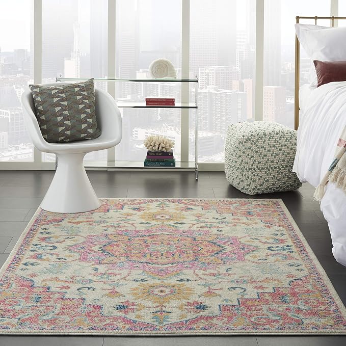 Nourison Home Passion Ivory Pink 5'3" x 7'3" Area Rug - Easy Clean, Non Shedding, Bed Room, Living Room, Dining Room, Kitchen (5' x 7')