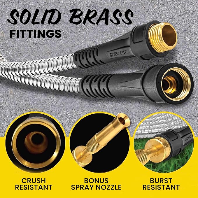 Bionic Steel PRO 100Ft GardenHose with Nozzle,Premium 304 Stainless Steel Metal WaterHose 100Ft Flexible-Hose,Rust Proof,Lightweight,Heavy Duty,Crush Resistant Fitting,500 PSI,2025 Model,(Pack of 2)