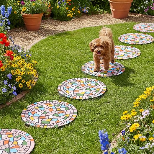 Garden Decoration - Mosaic Stepping Stone - Patio Decoration Stone 12 Inch (1, Pink, Medium)