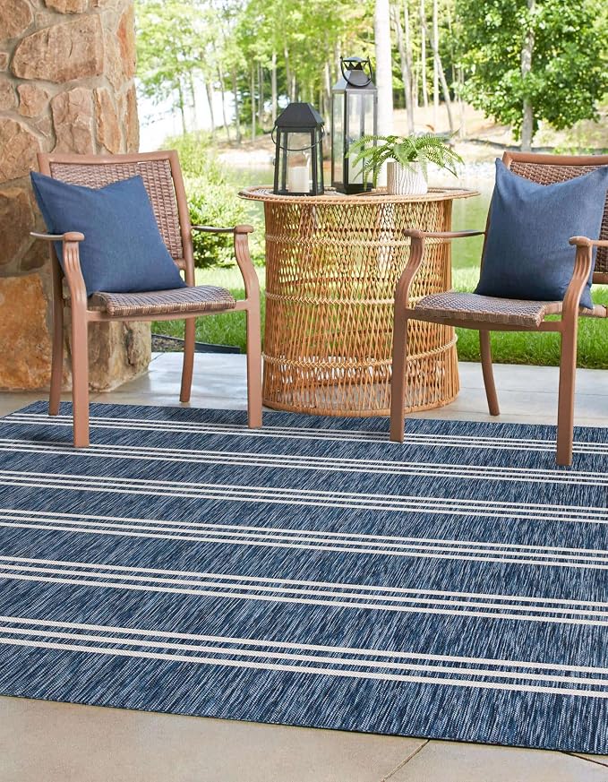 Unique Loom Jill Zarin Outdoor Collection Area Rug - Anguilla (13' Square, Blue/ Ivory)