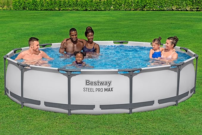 Bestway Steel Pro MAX Frame Pool Set with Filter Pump, Diameter 366 x 76 cm, Light Grey, Round
