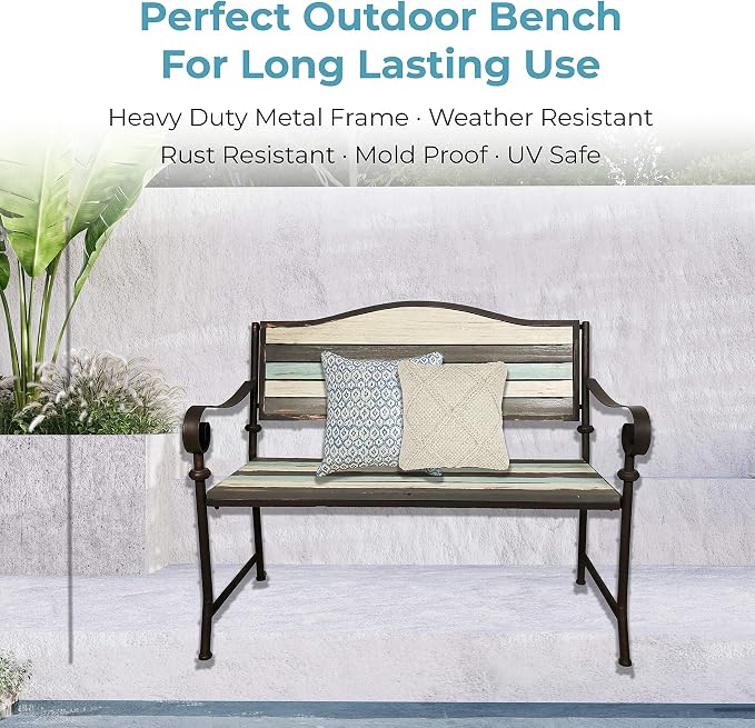 45 Inch Patio Bench, Garden Bench, Porch Bench, Cast Iron Love Seat