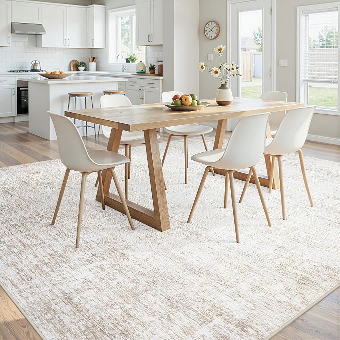 Washable 6x9 Abstract Beige Area Rugs for Living Room | Large Modern Neutral Rugs Soft Non Slip Stain Resistant Low Pile Carpet Dining Room Bedroom Indoor Nursery Home Office