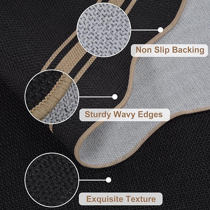 5x7 Scalloped Rug Easy Jute Washable Outdoor Patio Rug for Living Room Indoor Outdoor Black Geometric Neutral Carpet for Backyard Patio Dining Room