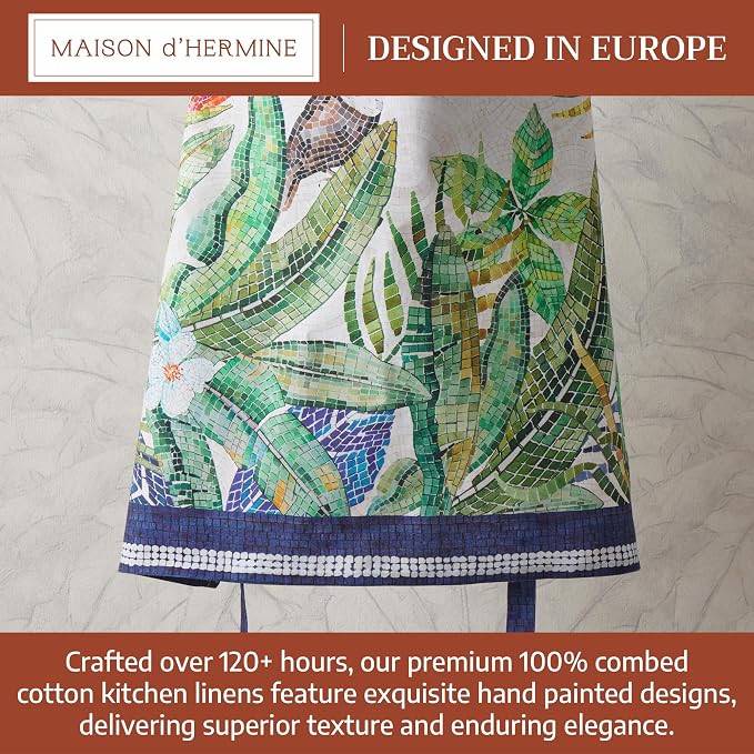 Maison d' Hermine Aprons for women with Pocket 100% Cotton (27.50"x31.50") | Adjustable Neck Strap & long ties Apron Men Chef Wedding Cooking Gardening Server Maid