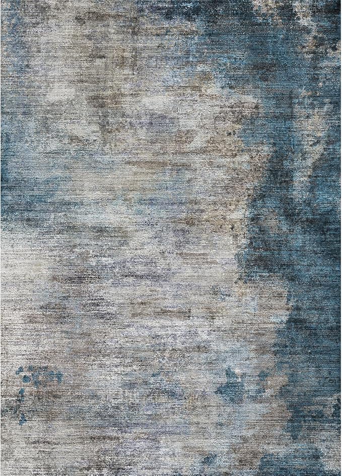 DMOYEST 5x7 Area Rug for Living Room Washable Abstract Indoor Carpet | Neutral Modern Low Pile Rugs Kid & Pet Friendly Large Soft Thin Carpet for Bedroom Dining Room - Dark Grey Blue