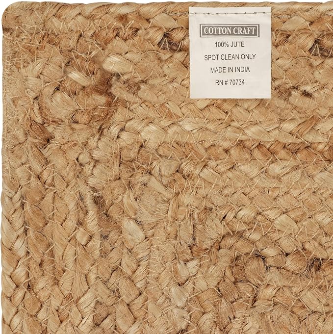 COTTON CRAFT Jute Rug - 2 Pack Braided Handwoven 100% Jute Door Mat - 22x34 | Neutral Reversible Small Rug - Entryway Kitchen Living Room Bedroom Bathroom Farmhouse Rustic Boho Throw Mat - Natural