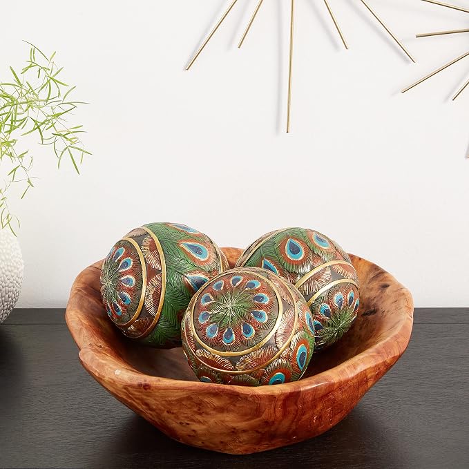 Design Toscano Peacock-Feathered Orbs Decorative Accent Balls: Set of Three