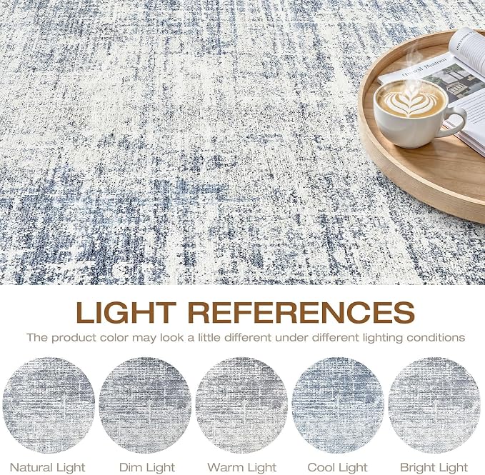 LOONGRUG Round Rug 7x7 Washable Neutral Modern Rug for Living Room Blue | Circle Large Abstract Soft Stain Resistant Indoor Non-Slip Carpet for Bedroom Nursery Kids Office Playroom Dining Room