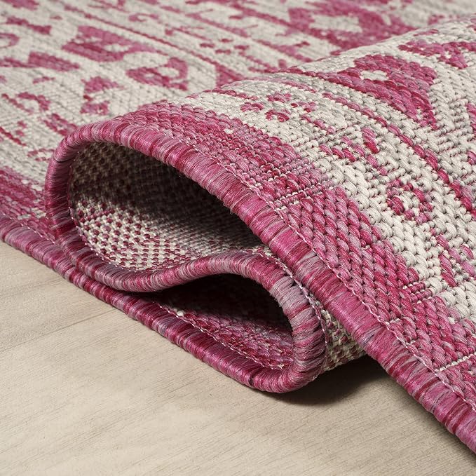 JONATHAN Y Medallion Weave Indoor Outdoor Runner Rug 2X10 Fuchsia/Light Gray, Sinjuri Textured for Backyard, Patio, Porch, Easy-Cleaning, High Traffic, Pet-Friendly, Non-Shedding (SMB101G-210)