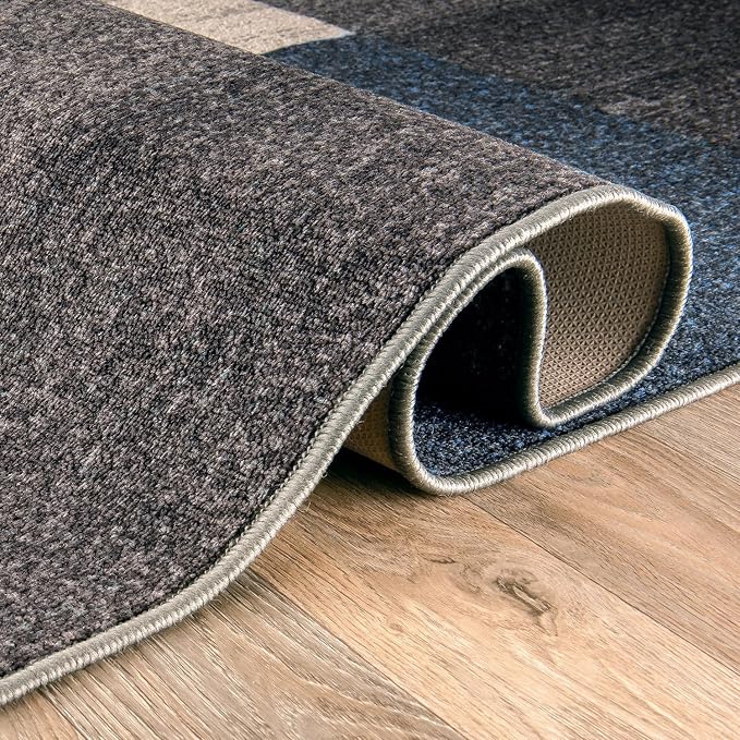 Rugshop Modern Boxes Non-Slip Living Room Kitchen Runner Rug Blue 2'7" x 8' | Rectangular, Size 2'7" x 8', Bedroom, Dining Room, Home Office, Entryway, Hallway, Nursery, Kids Room, Guest Room