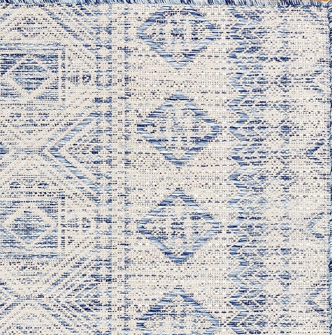 Gertmenian Indoor Outdoor Area Rug, Classic Flatweave, Moroccan Collection II, Stain & UV Resistant Carpet, Deck, Patio, Poolside & Mudroom, 8x10 Large, Vintage Blue Distressed Classic Tribal, 19499
