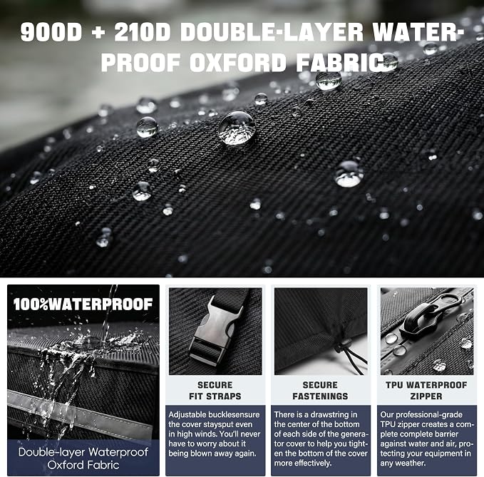 Generator Covers. 28"Lx20"Wx20"H Running Generator Cover, 900D+210D 100% Waterproof And Tear-resistant Oxford Cloth. Fits Most 3000-5000 Watt Generators. Black