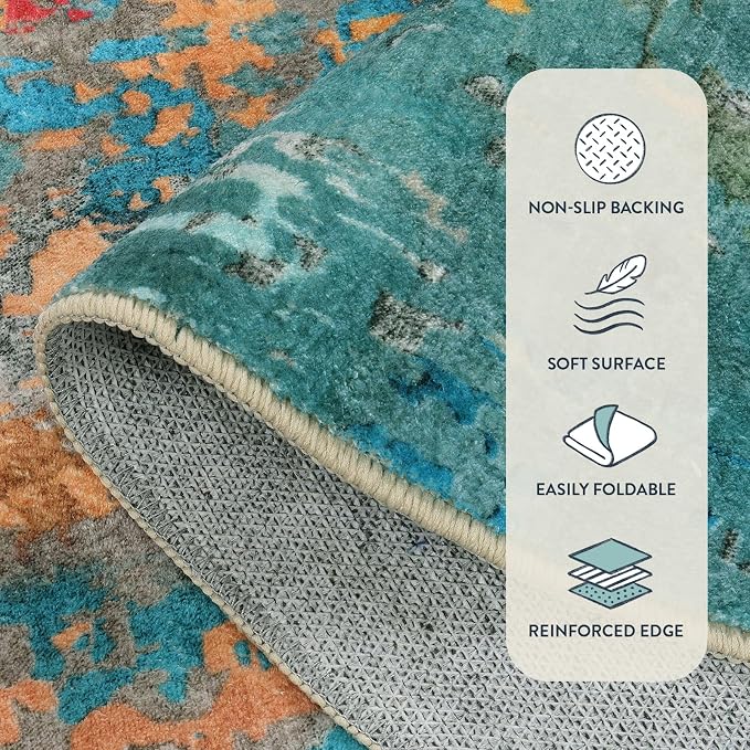 Lahome Modern Abstract Area Rug 6x9 Rugs for Living Room, Washable Accent Bedroom Rug Low Pile Non Slip, Colorful Soft Indoor Contemporary Carpet for Dining Room Table Apartment