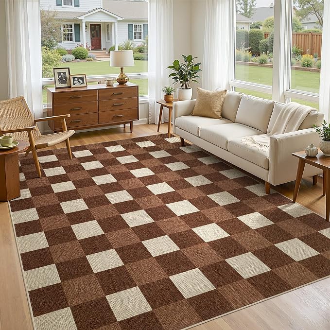 UERMEI 6x9 Outdoor Jute Area Rug Patio Neutral Washable Brown | Easy Non Slip Pet Friendly Indoor Farmhouse Carpet for Living Room Bedroom Dining Backyard