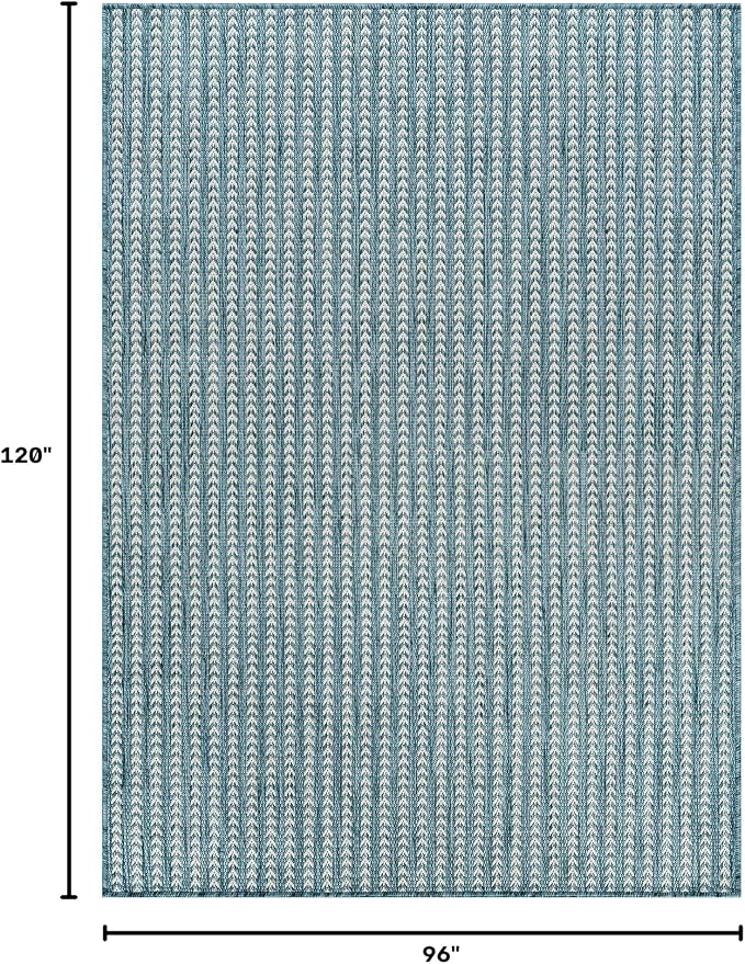 Washable Outdoor Rug 8x10 Modern Area Rugs Outdoor Carpets Striped Pattern Non Shedding Waterproof Easy Clean Patio Deck Porch Living Room Bedroom Garden RV (8 X 10 Aqua)