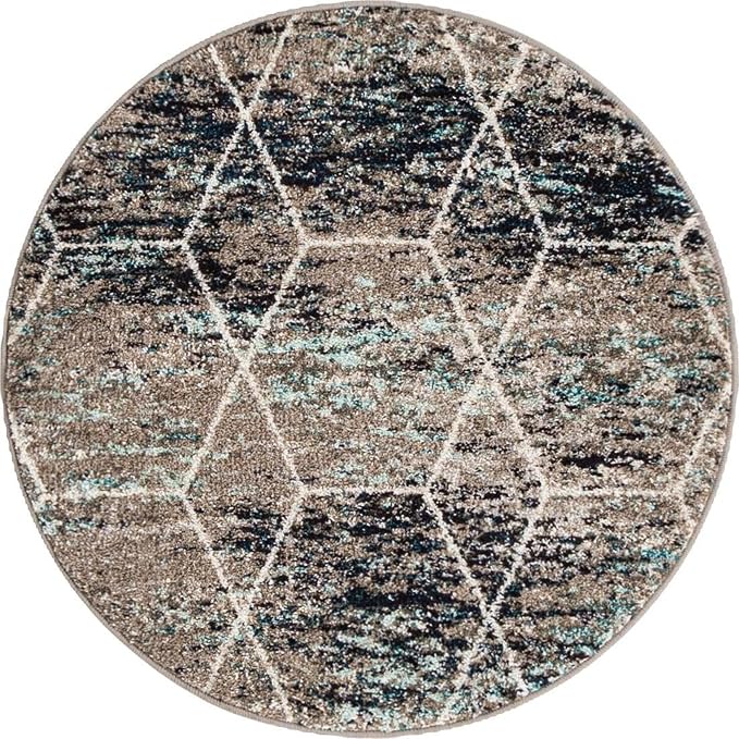 Unique Loom Trellis Frieze Collection Area Rug - Geometric (3' Round, Blue Multi/ Ivory)